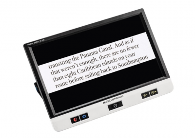 Visolux Digital X L F H D Magnifier displaying enlarged text